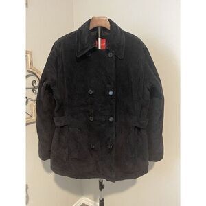 Gloria Vanderbilt Black Corduroy Lined Peacoat Womens‎ size Large XL Buttons